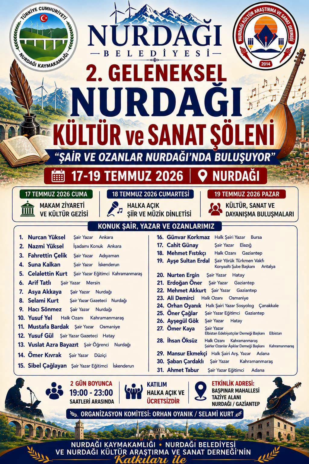ŞAİRLER VE OZANLAR NURDAĞI'NDA BULUŞUYOR.